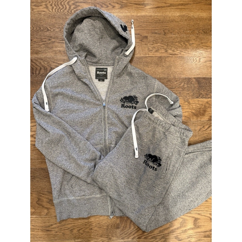 Roots Canada Tracksuit Sweatsuit Zip Hoodie Joggers Grey Men's Large 2 Piece Set